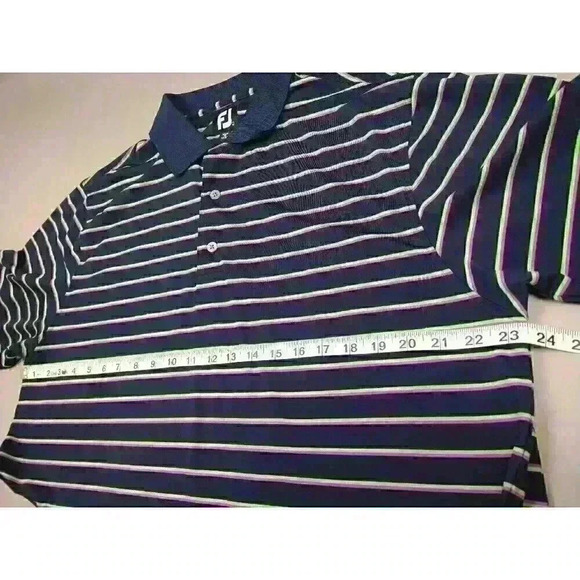 FootJoy FJ Men's Golf Polo Shirt Navy Purple Green Striped Size Large - Picture 3 of 10